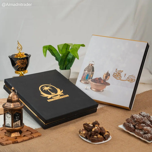 Premium gift box with dry fruits and dates, ideal for gifting or personal indulgence.